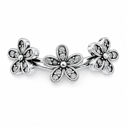 Anillo 3 Flores Pan Plata Ley 925