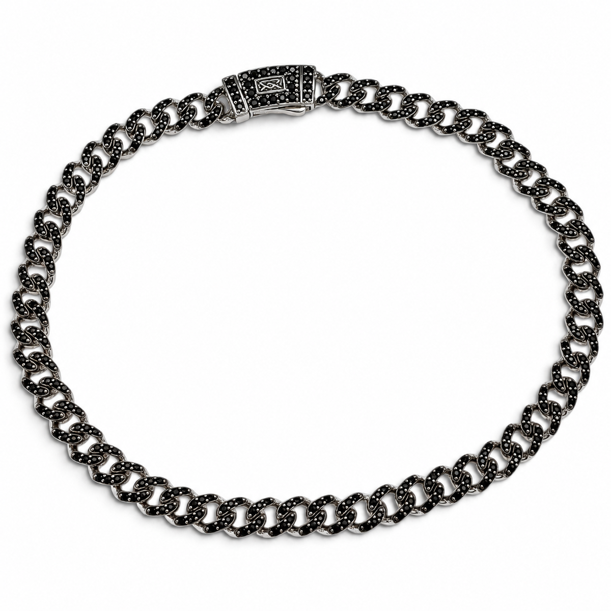 Pulso Cubano Mona Negro 4mm Plata Ley 925