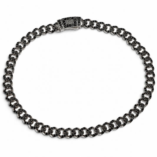Pulso Cubano Mona Negro 4mm Plata Ley 925
