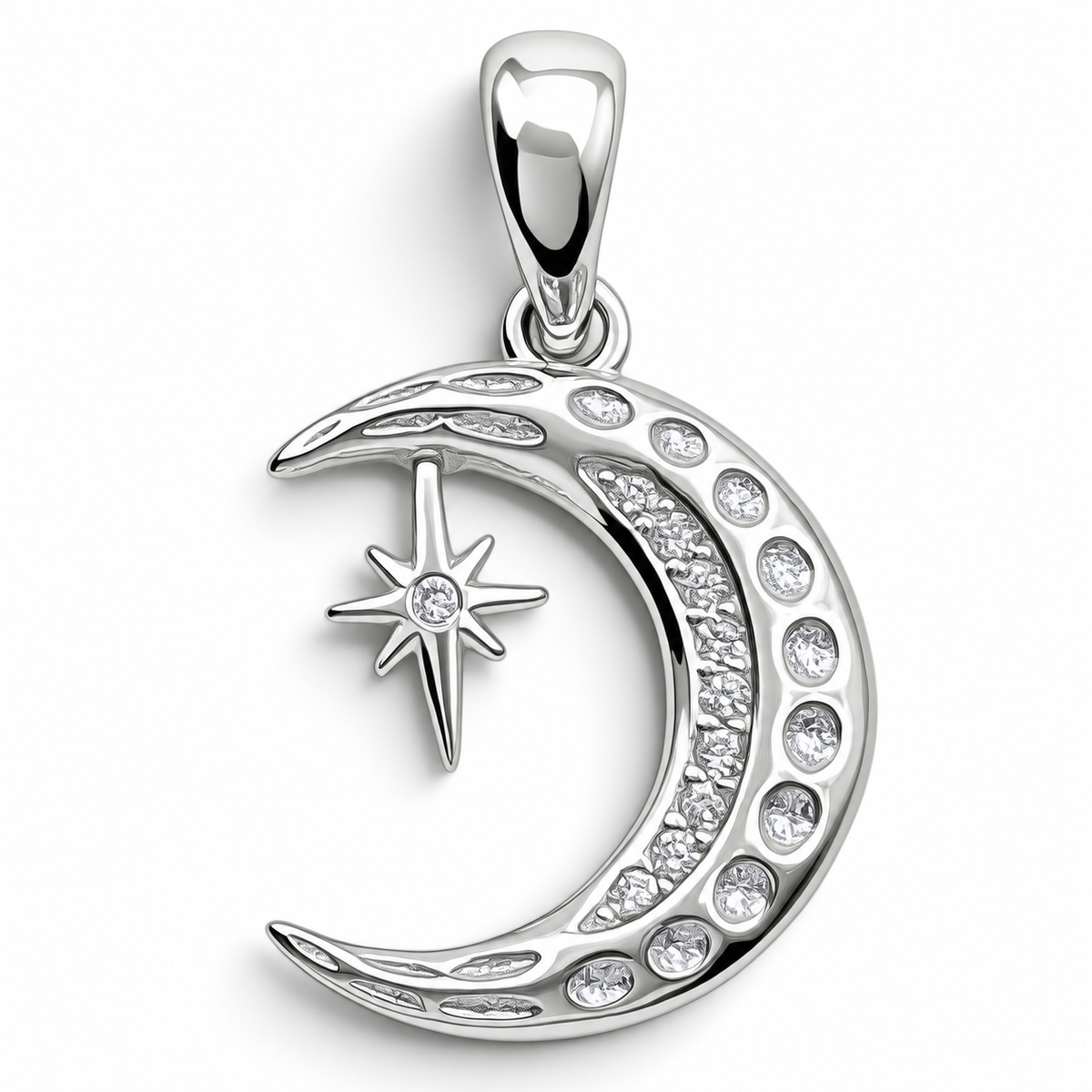Dije Media Luna Zirconia Plata Ley 925