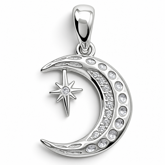 Dije Media Luna Zirconia Plata Ley 925
