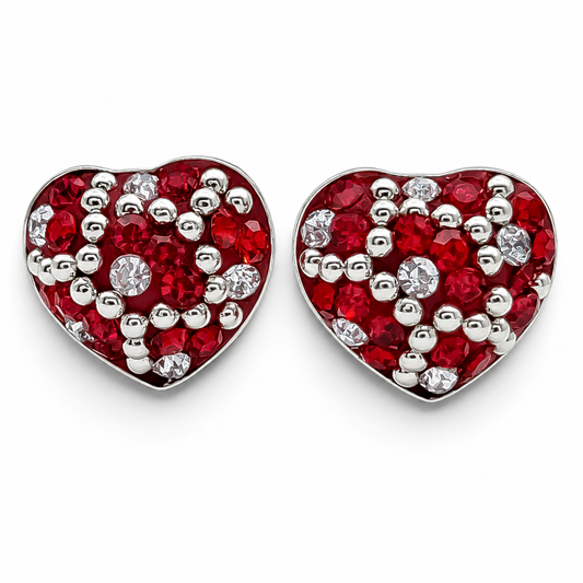 Arete Corazon Rojo Blanco Plata Ley 925