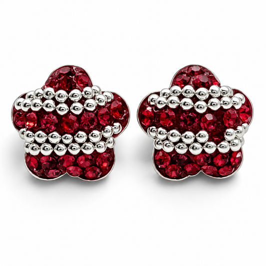 Arete Flor Roja Plata Ley 925