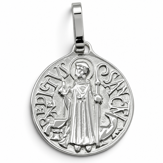 Dije San Benito Pesado Blanco Plata Ley 925