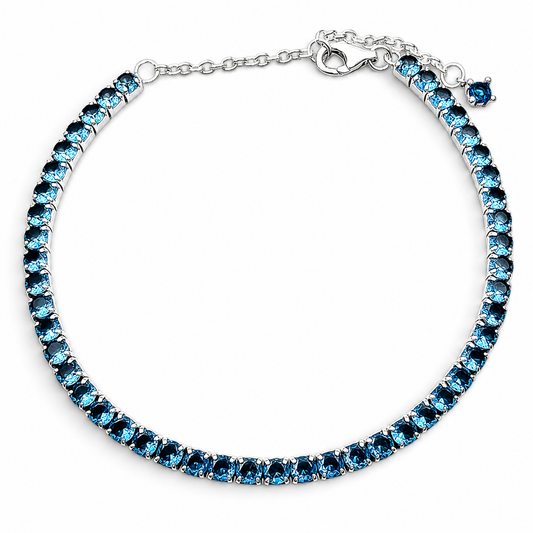 Pulsera Zirconia Azul Pan Plata Ley 925