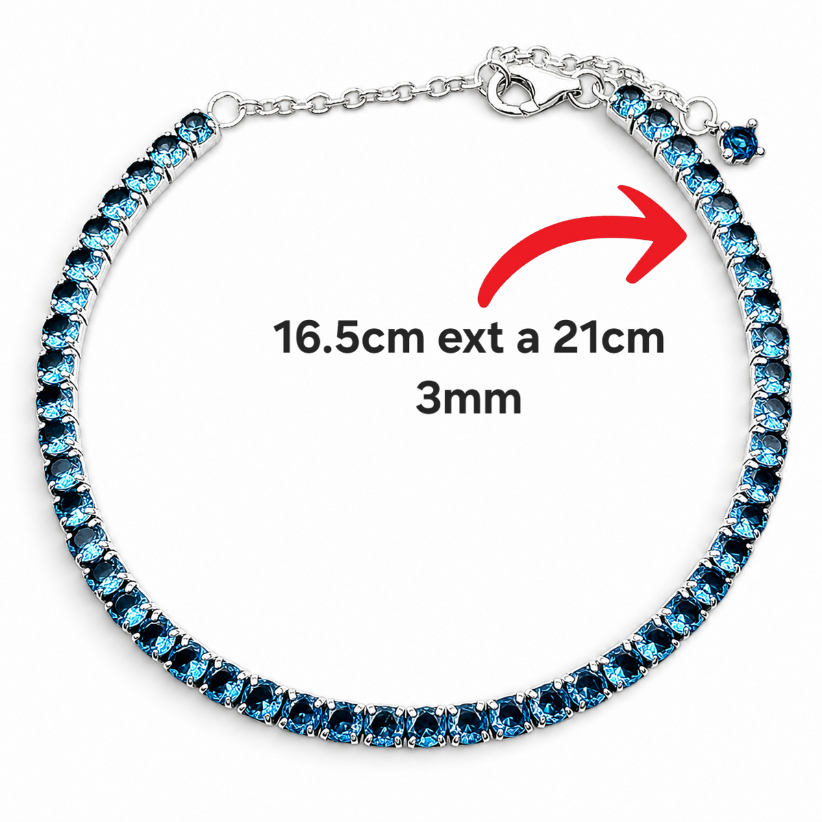 Pulsera Zirconia Azul Pan Plata Ley 925