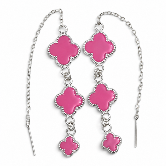 Arete Violador Trebol Rosa