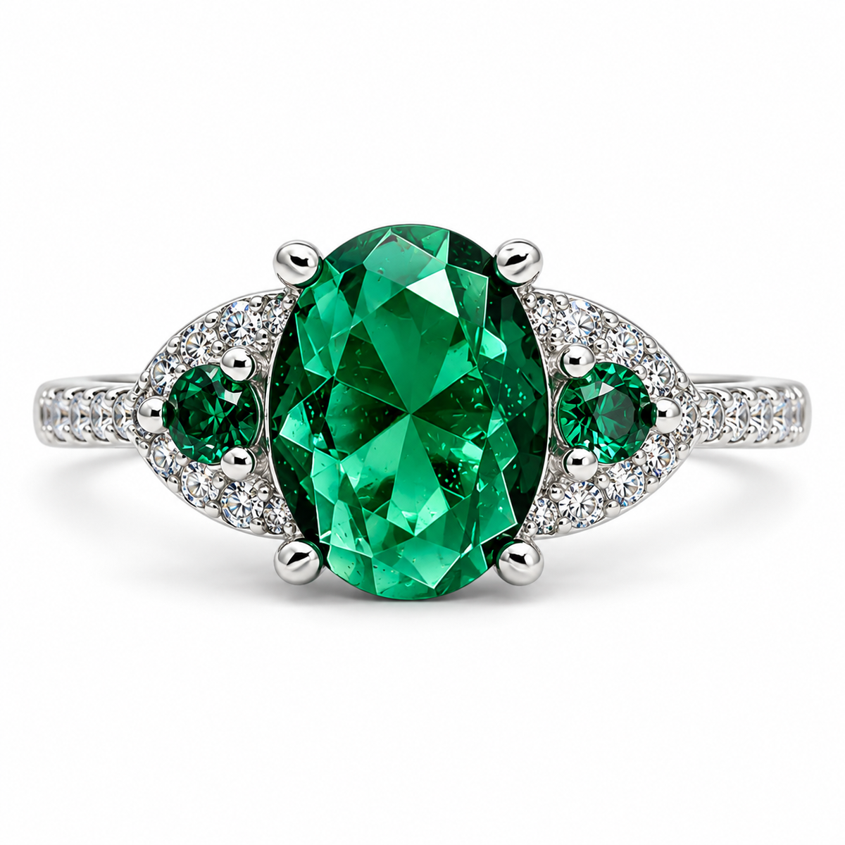 Anillo Zirconia Verde Plata Ley 925