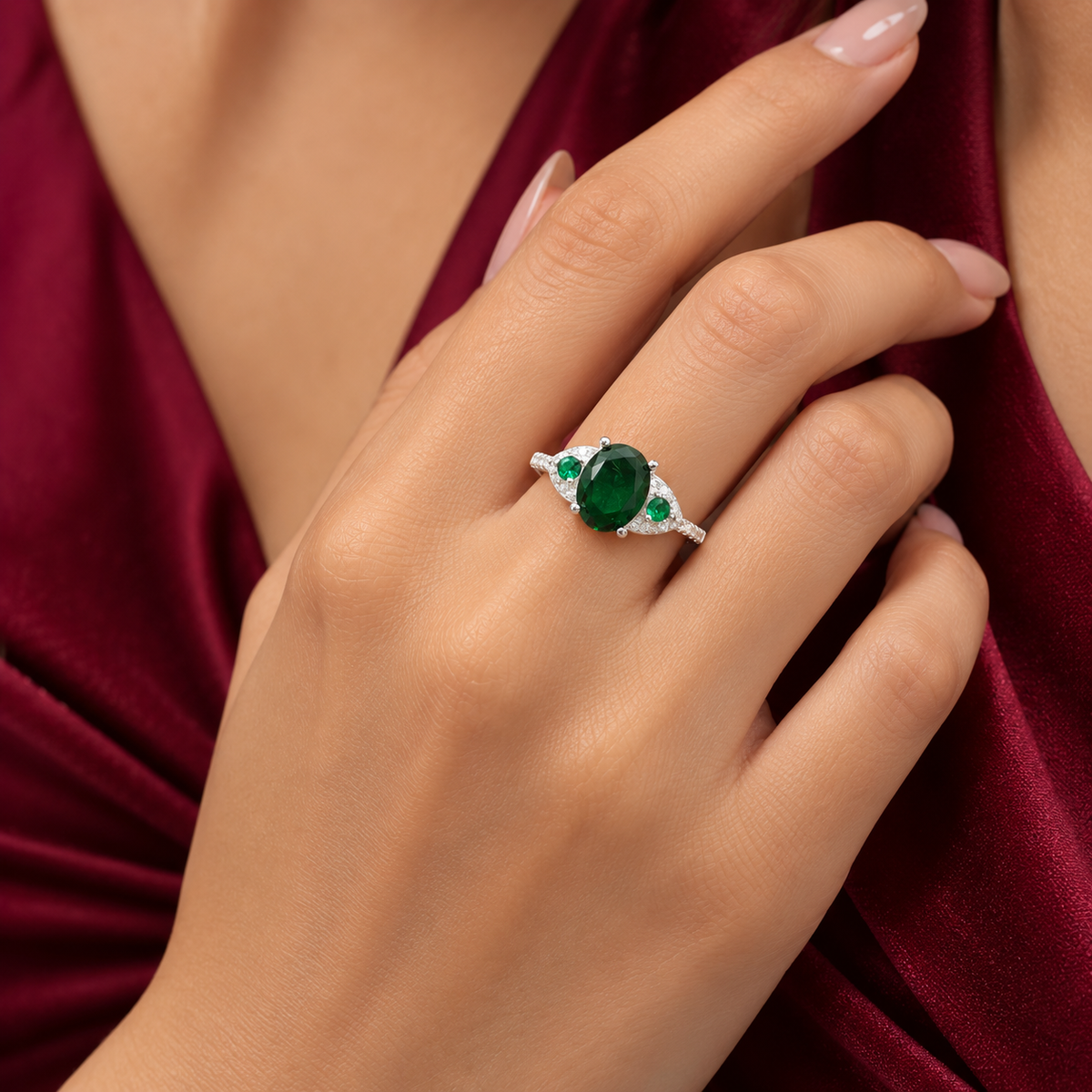 Anillo Zirconia Verde Plata Ley 925