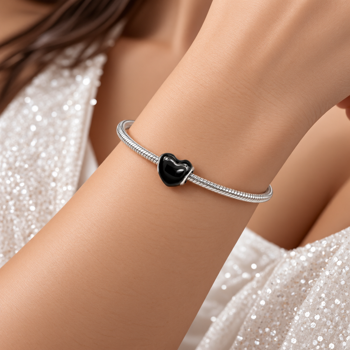 Charm Corazon Negro Plata Ley 925