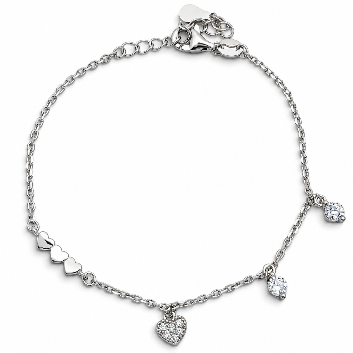 Pulsera Corazon Zirconia Plata Ley 925