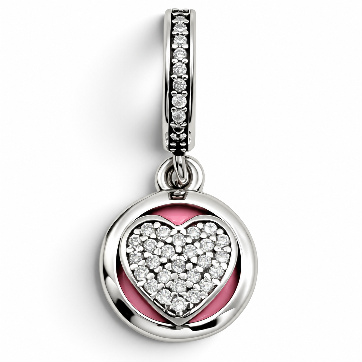 Charm Rosa Corazon Plata Ley 925