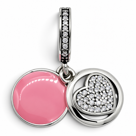 Charm Rosa Corazon Plata Ley 925