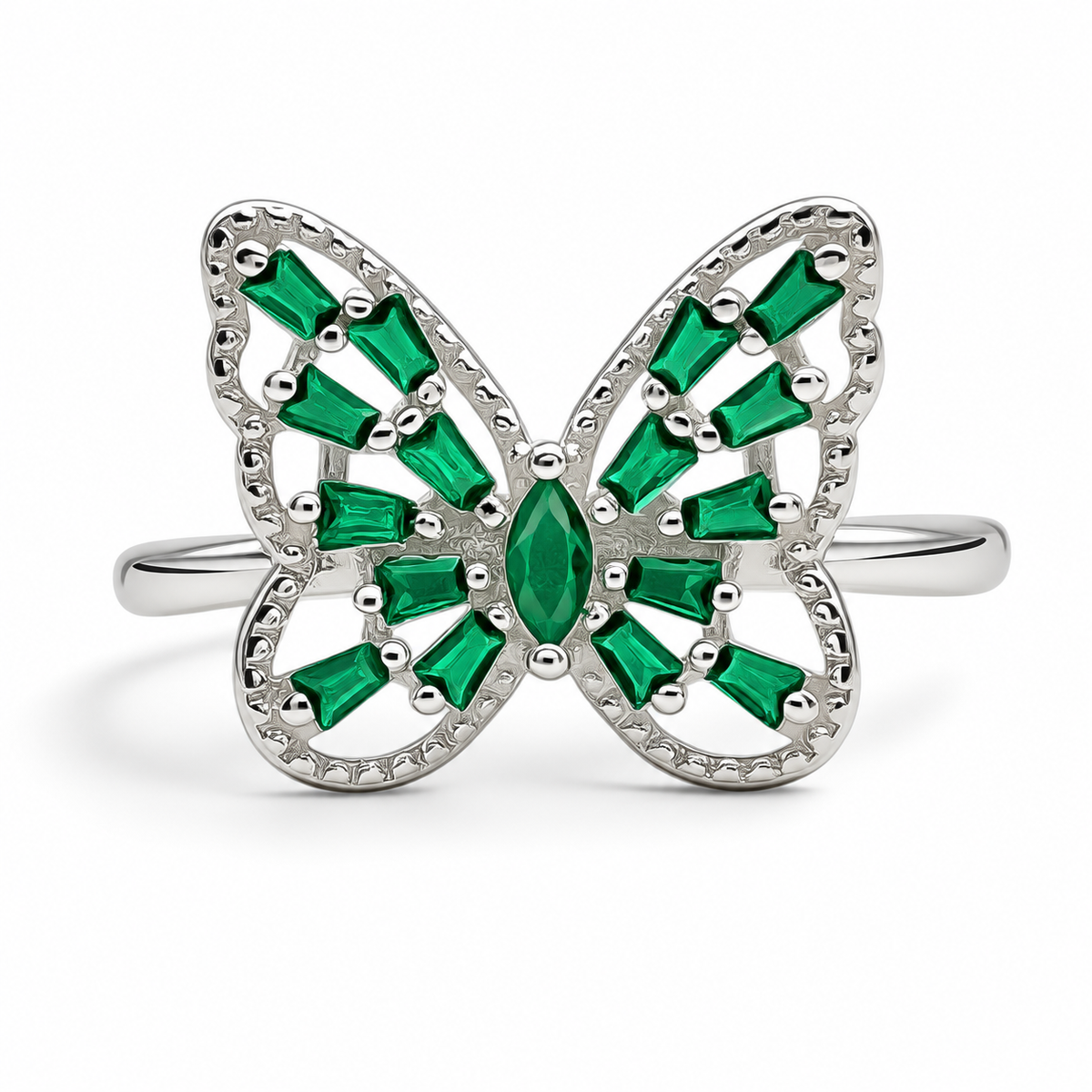 Anillo Mariposa Zirconia Verde Plata Ley 925