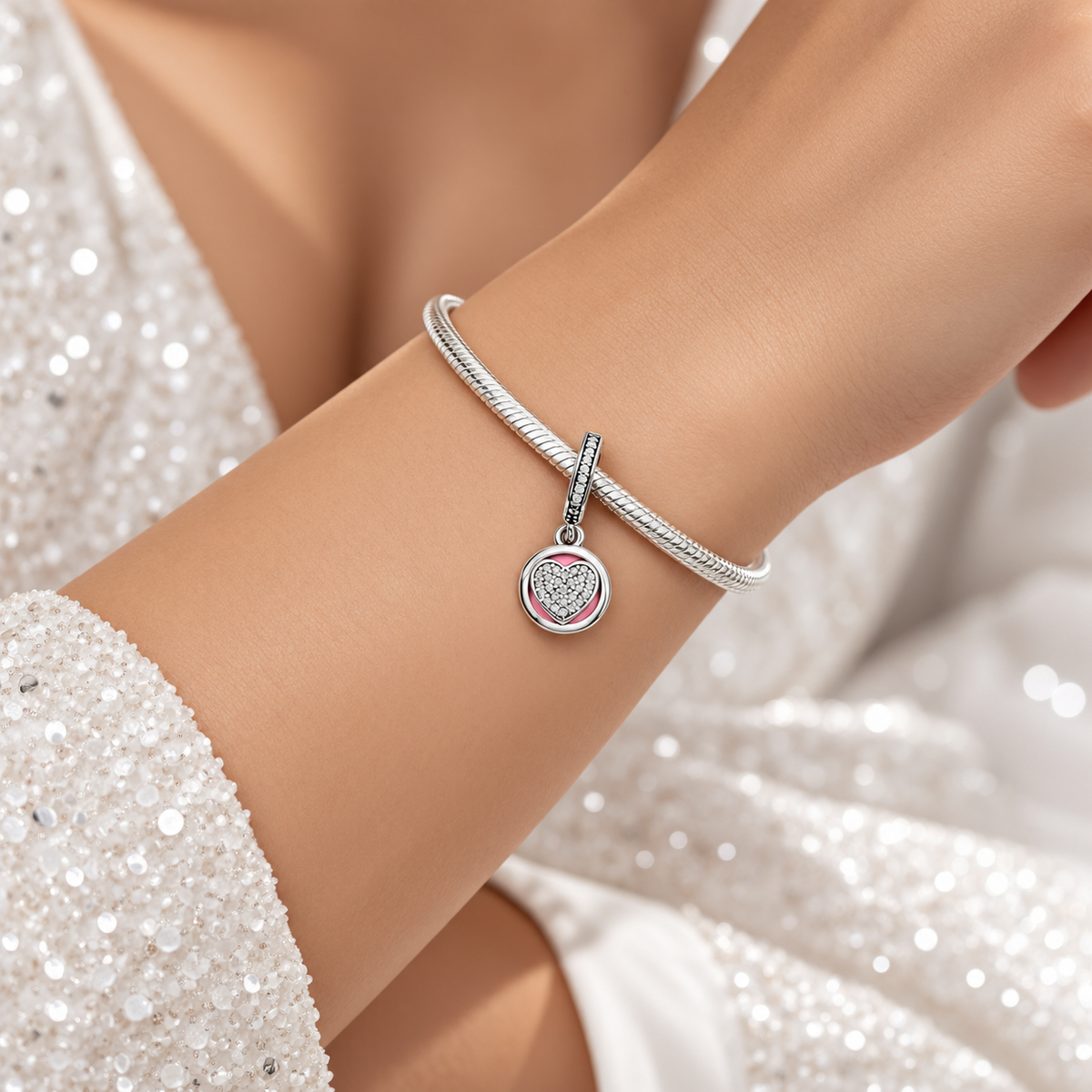 Charm Rosa Corazon Plata Ley 925