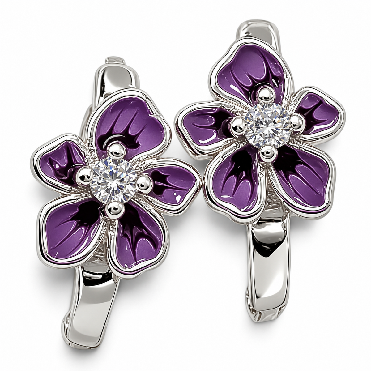 Hugguie Flor Morada Plata Ley 925