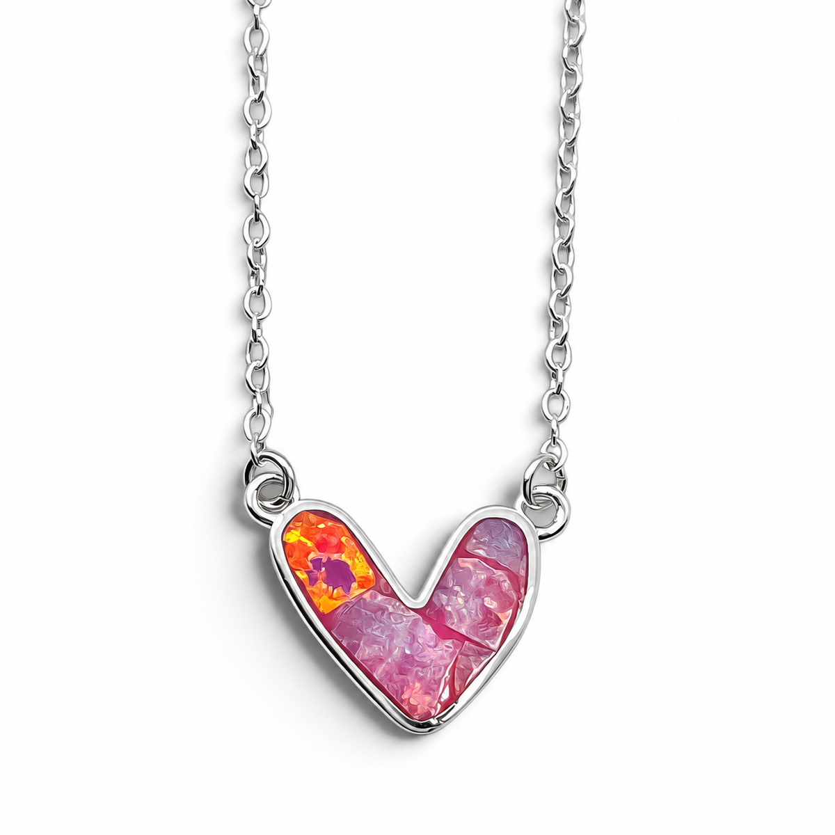 Collar Corazon Opalo Rosa Plata Ley 925