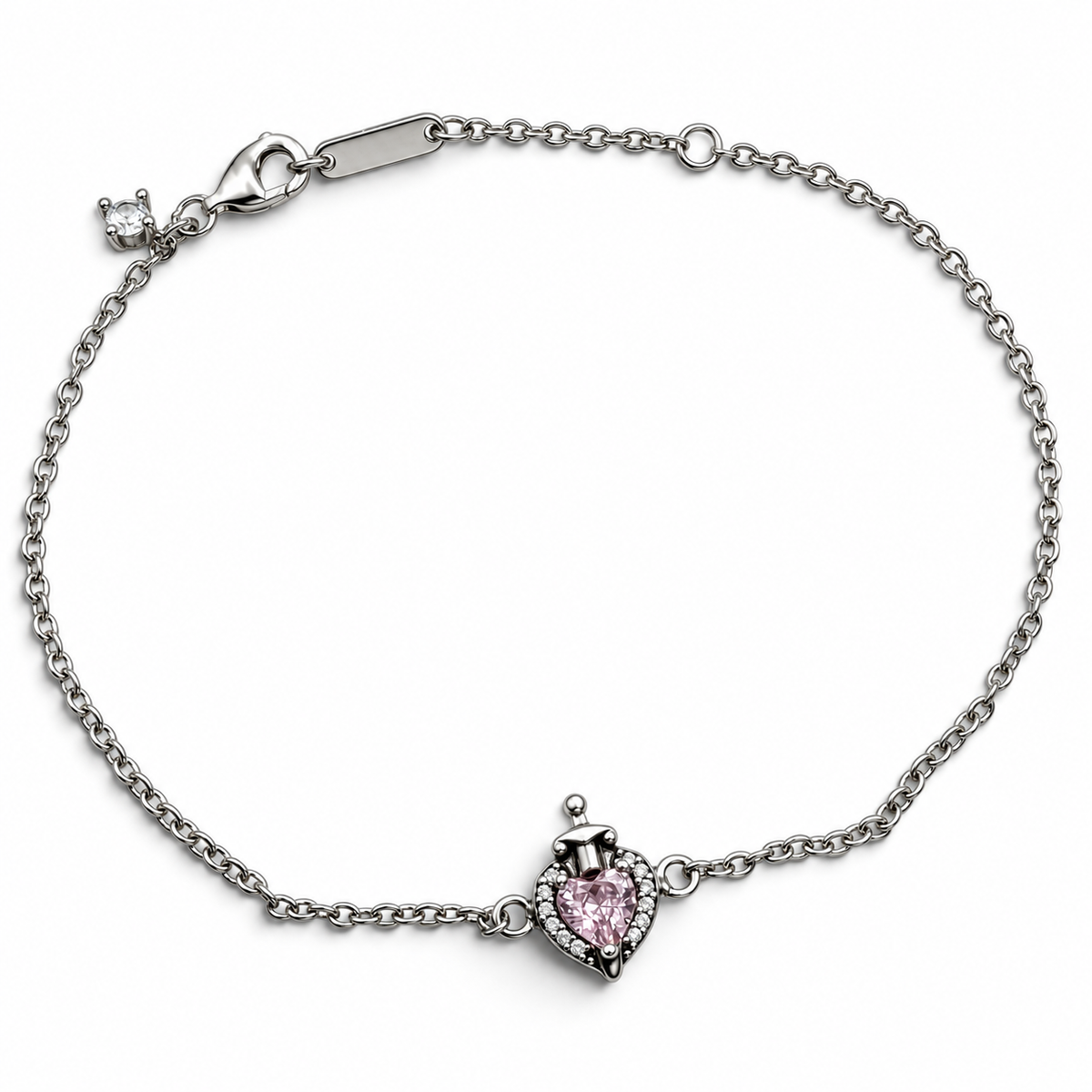 Pulsera Corazon Espada Rosa Plata Ley 925
