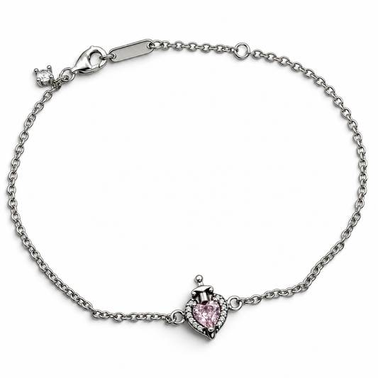 Pulsera Corazon Espada Rosa Plata Ley 925