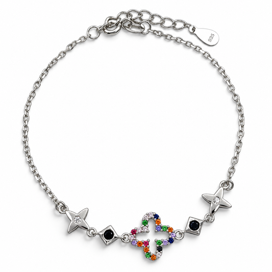 Pulsera Trebol Multicolor Plata Ley 925