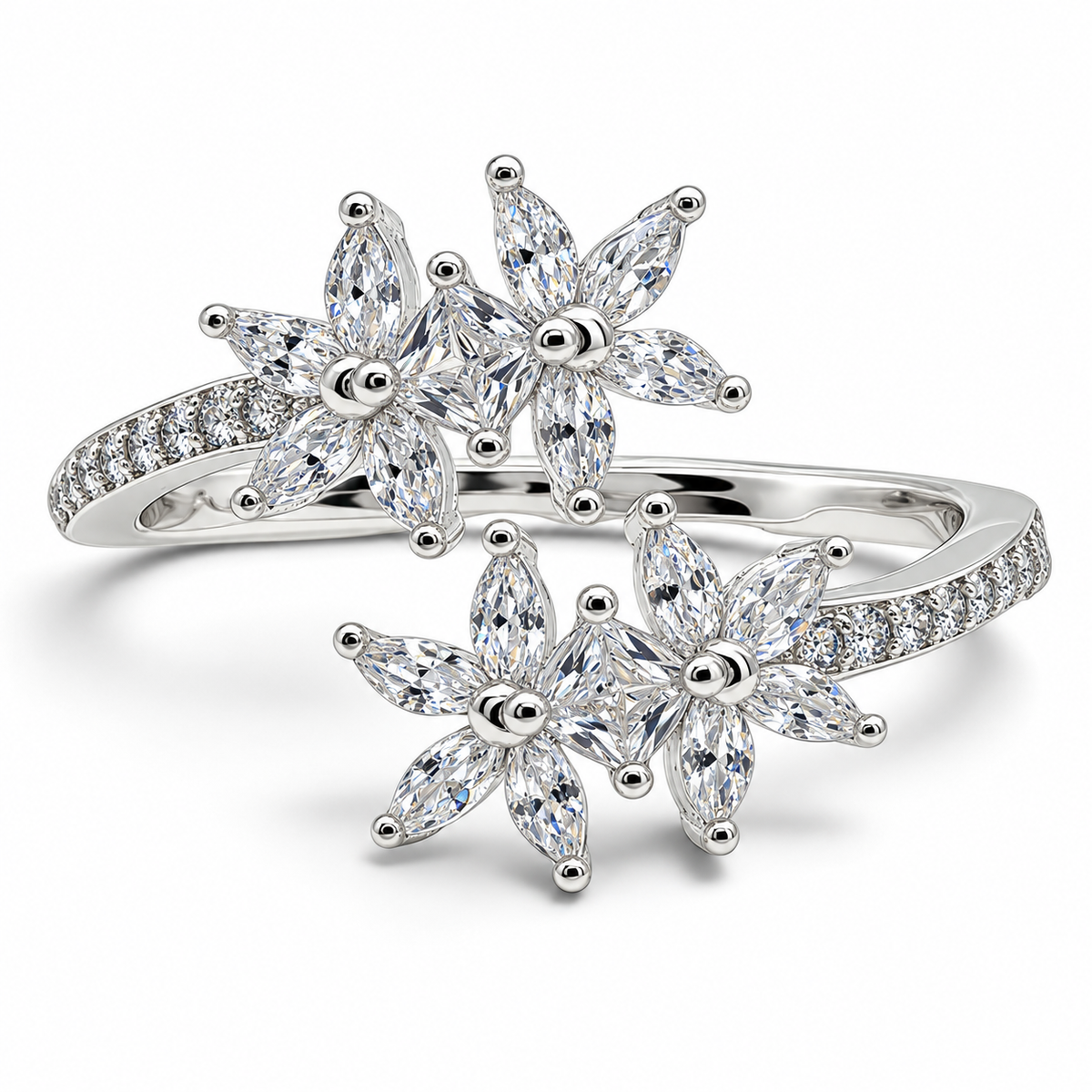 Anillo Ajustable Flores Plata Ley 925