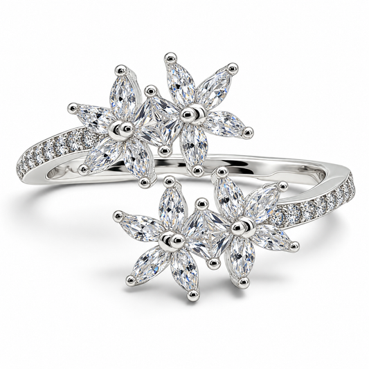 Anillo Ajustable Flores Plata Ley 925
