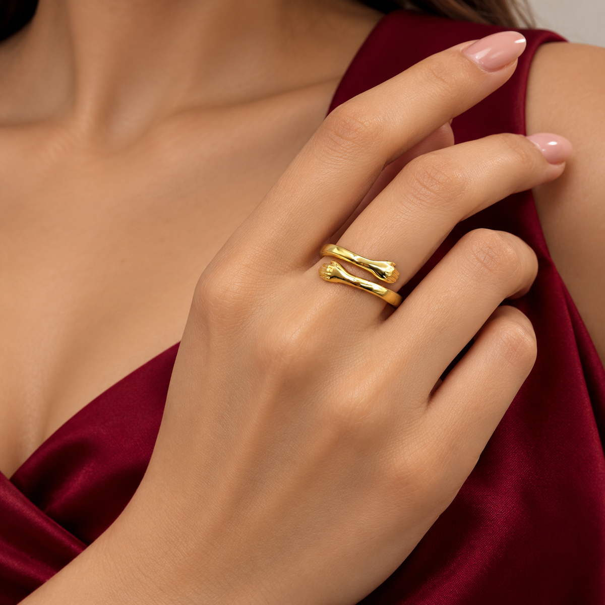 Anillo Abrazo Dorado Plata Ley 925