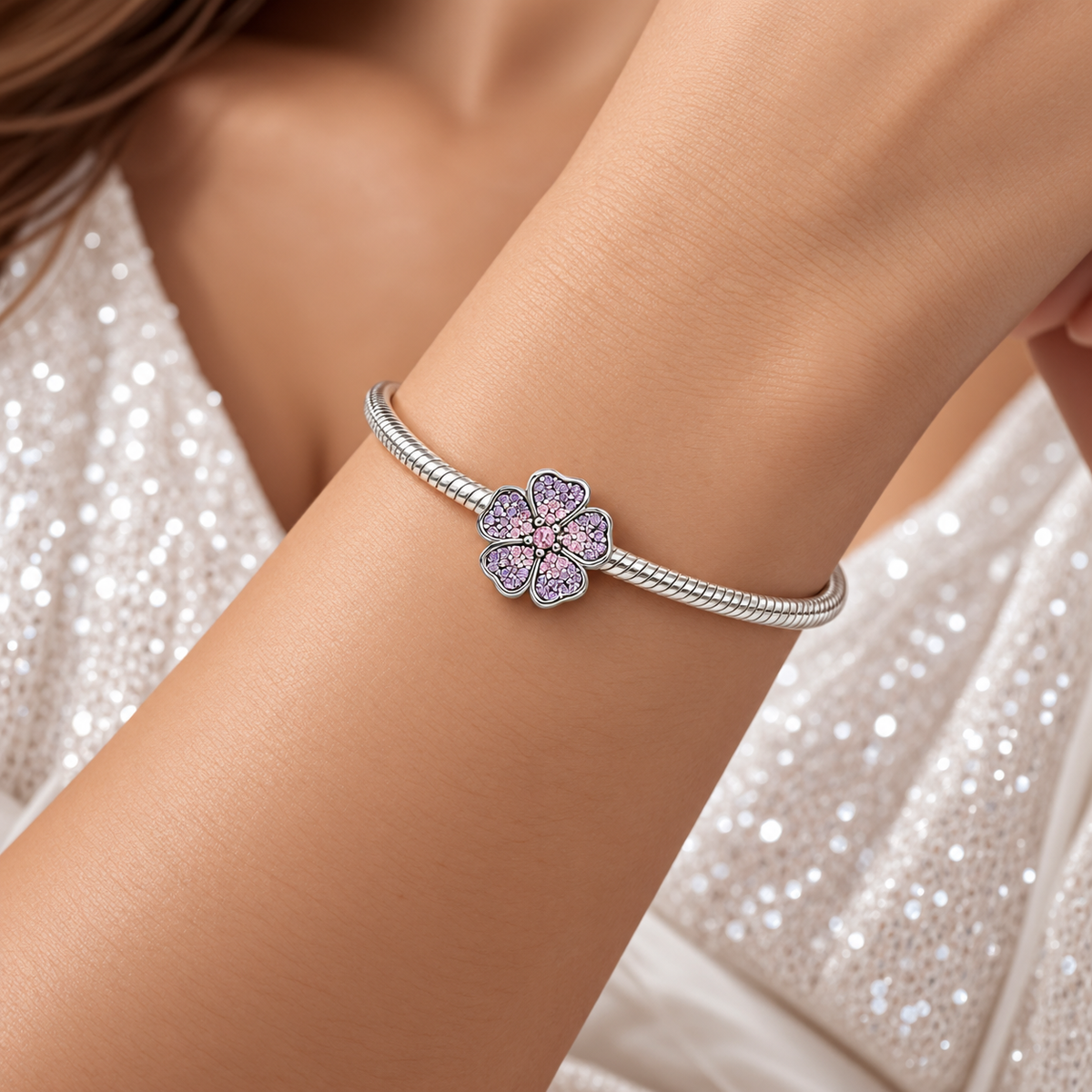 Charm Trebol Zirconia Plata Ley 925