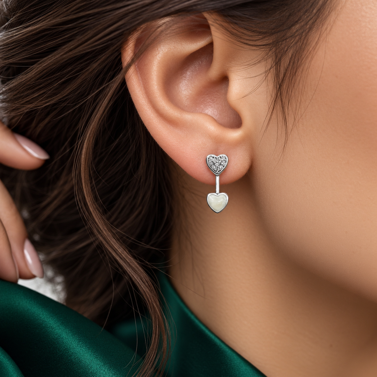 Arete Corazones Largo Pan Plata Ley 925