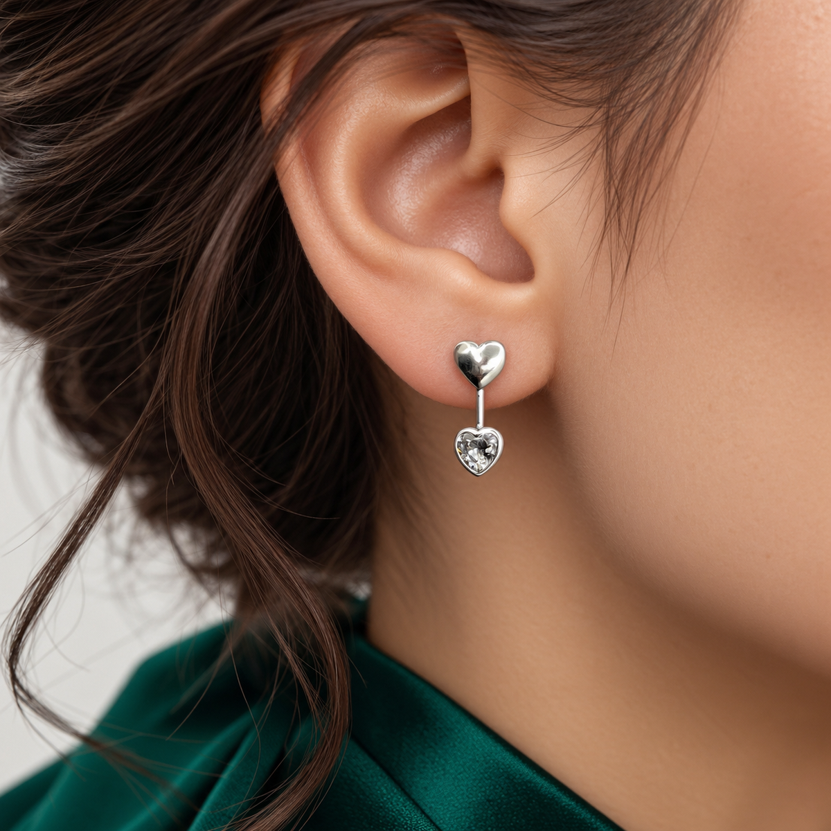 Arete Corazones Largo Pan Plata Ley 925