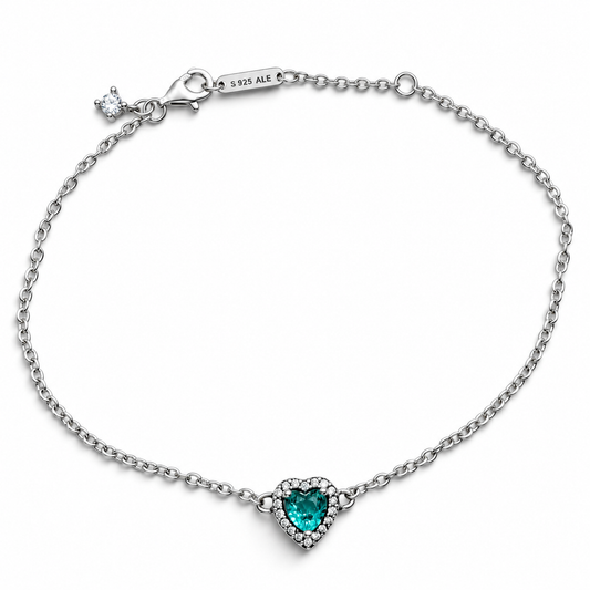 Pulsera Corazon Menta Plata Ley 925