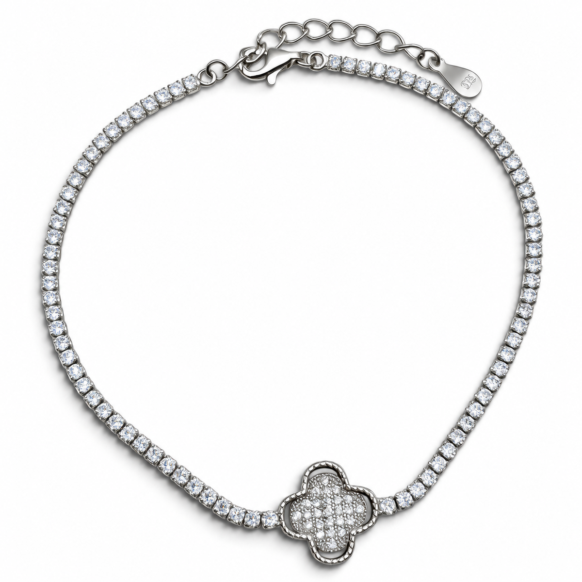 Pulsera Trebol Zirconia Plata Ley 925