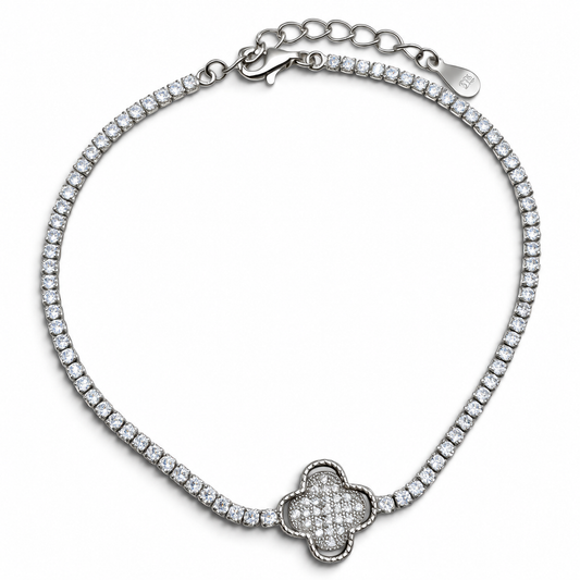Pulsera Trebol Zirconia Plata Ley 925