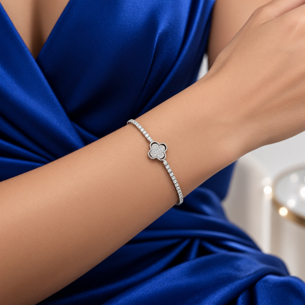 Pulsera Trebol Zirconia Plata Ley 925