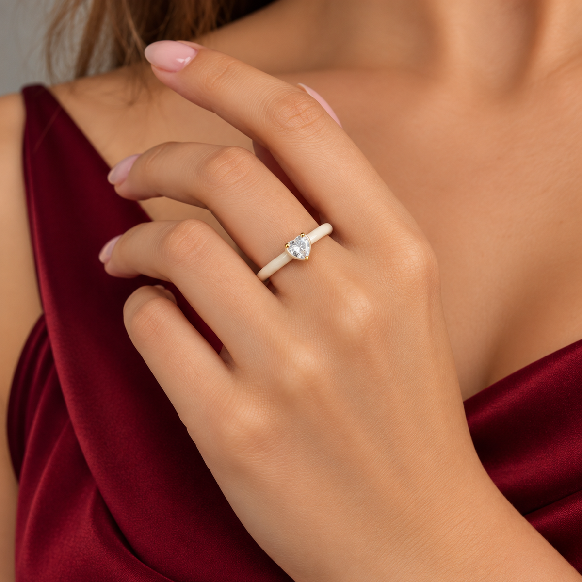 Anillo Corazon Blanco Pan Plata Ley 925