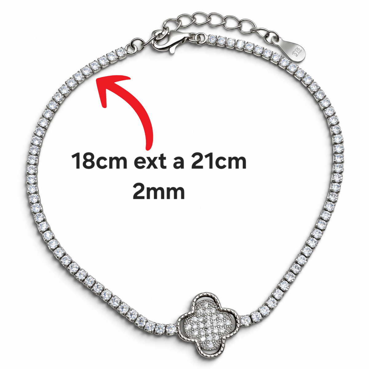 Pulsera Trebol Zirconia Plata Ley 925