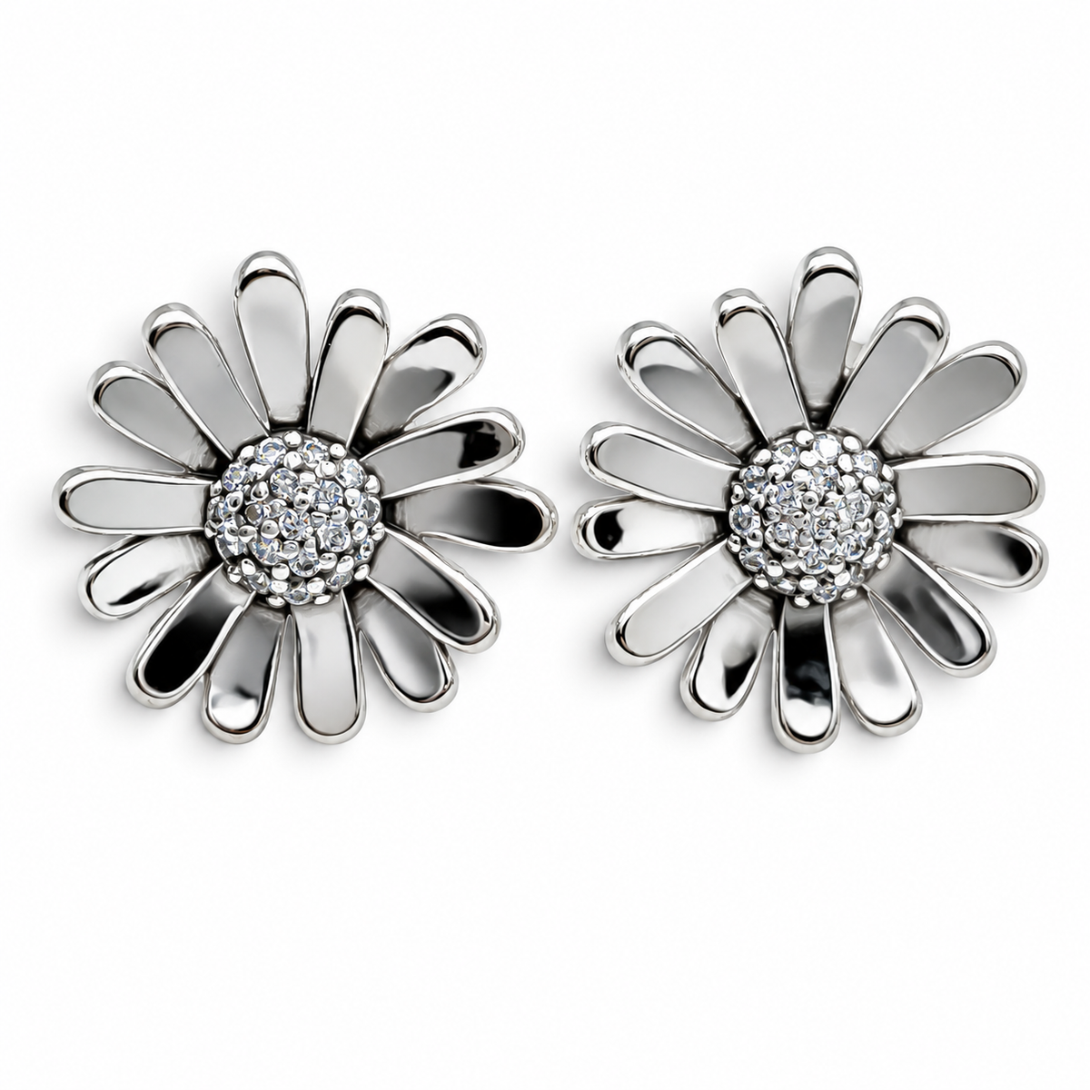 Arete Flor Grande Pan Plata Ley 925