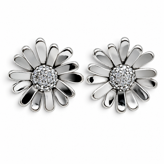 Arete Flor Grande Pan Plata Ley 925