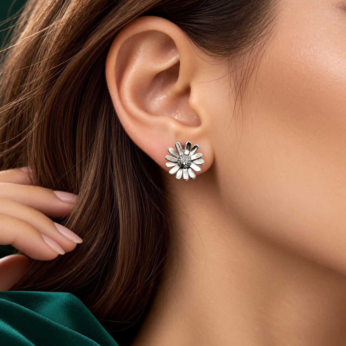 Arete Flor Grande Pan Plata Ley 925