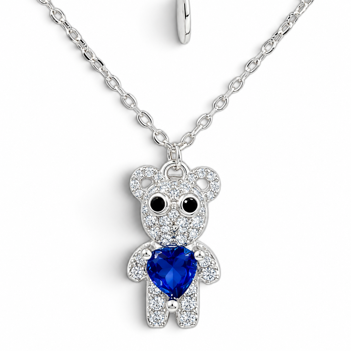 Collar Osito Azul Plata Ley 925