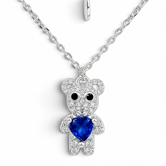 Collar Osito Azul Plata Ley 925