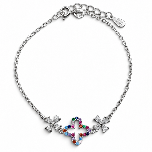 Pulsera Trebol Zirconia Plata Ley 925