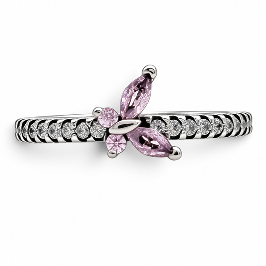 Anillo Mariposita Rosa Pan Plata Ley 925