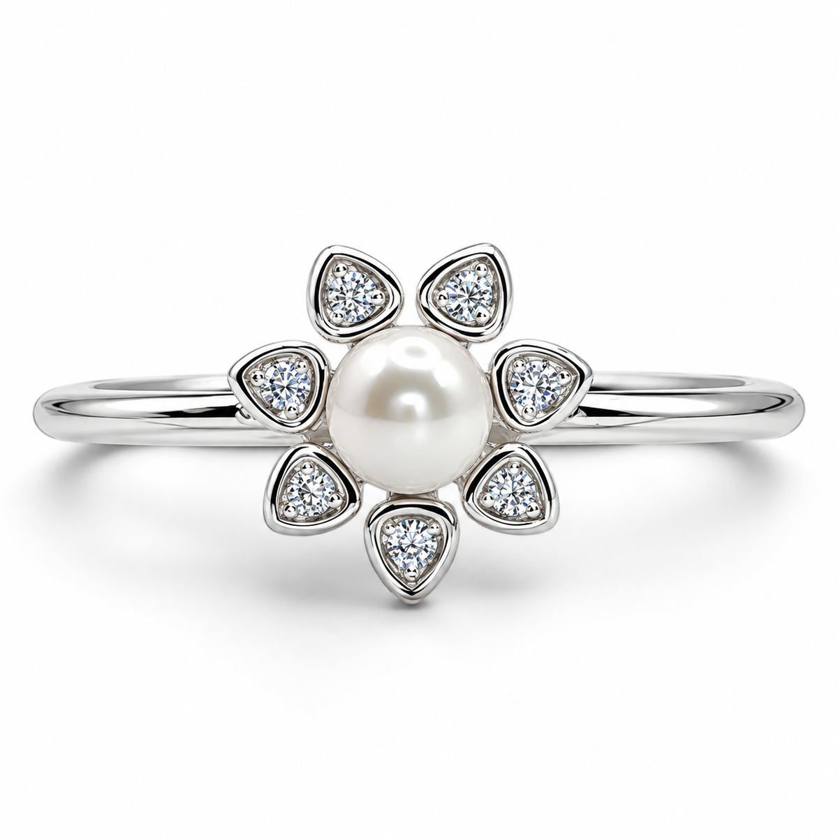 Anillo Flor Perla Plata Ley 925