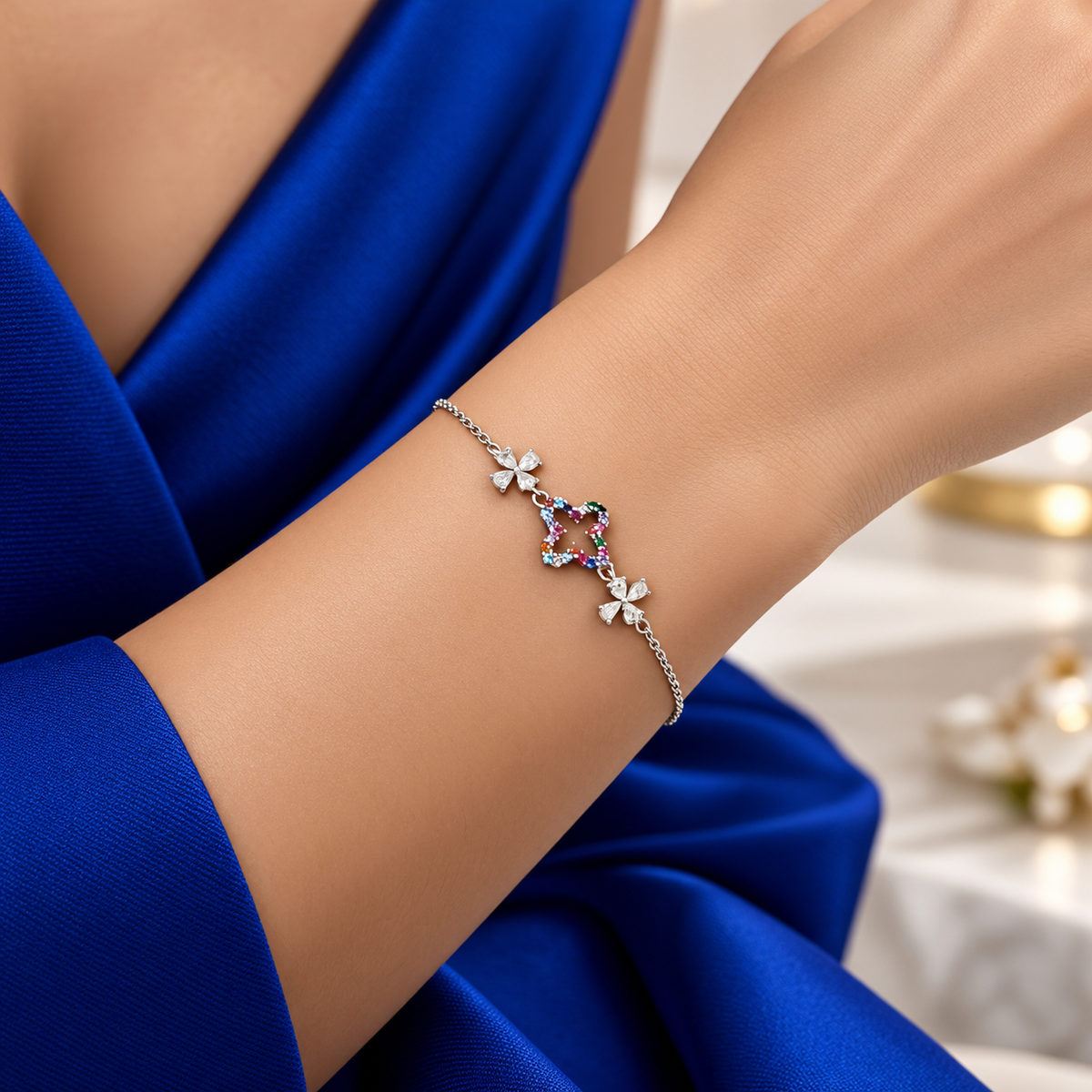 Pulsera Trebol Zirconia Plata Ley 925