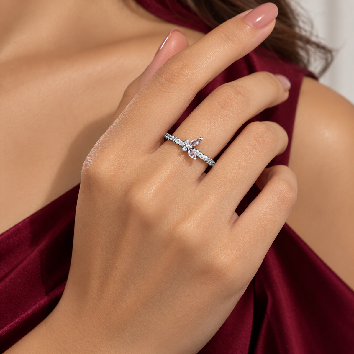 Anillo Mariposita Rosa Pan Plata Ley 925