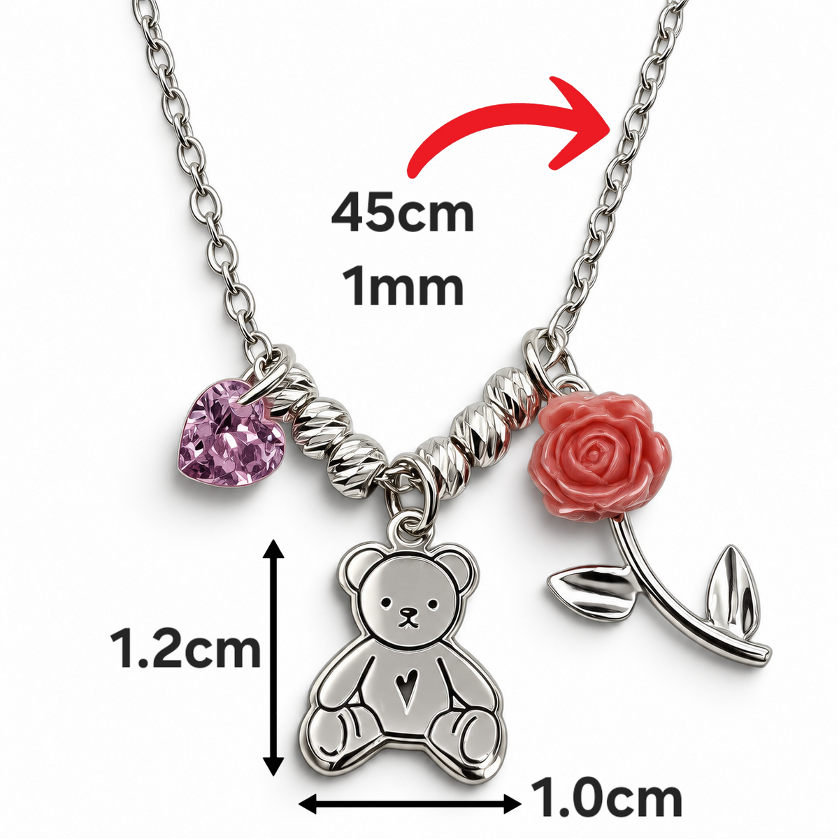 Collar Oso Rosa Plata Ley 925