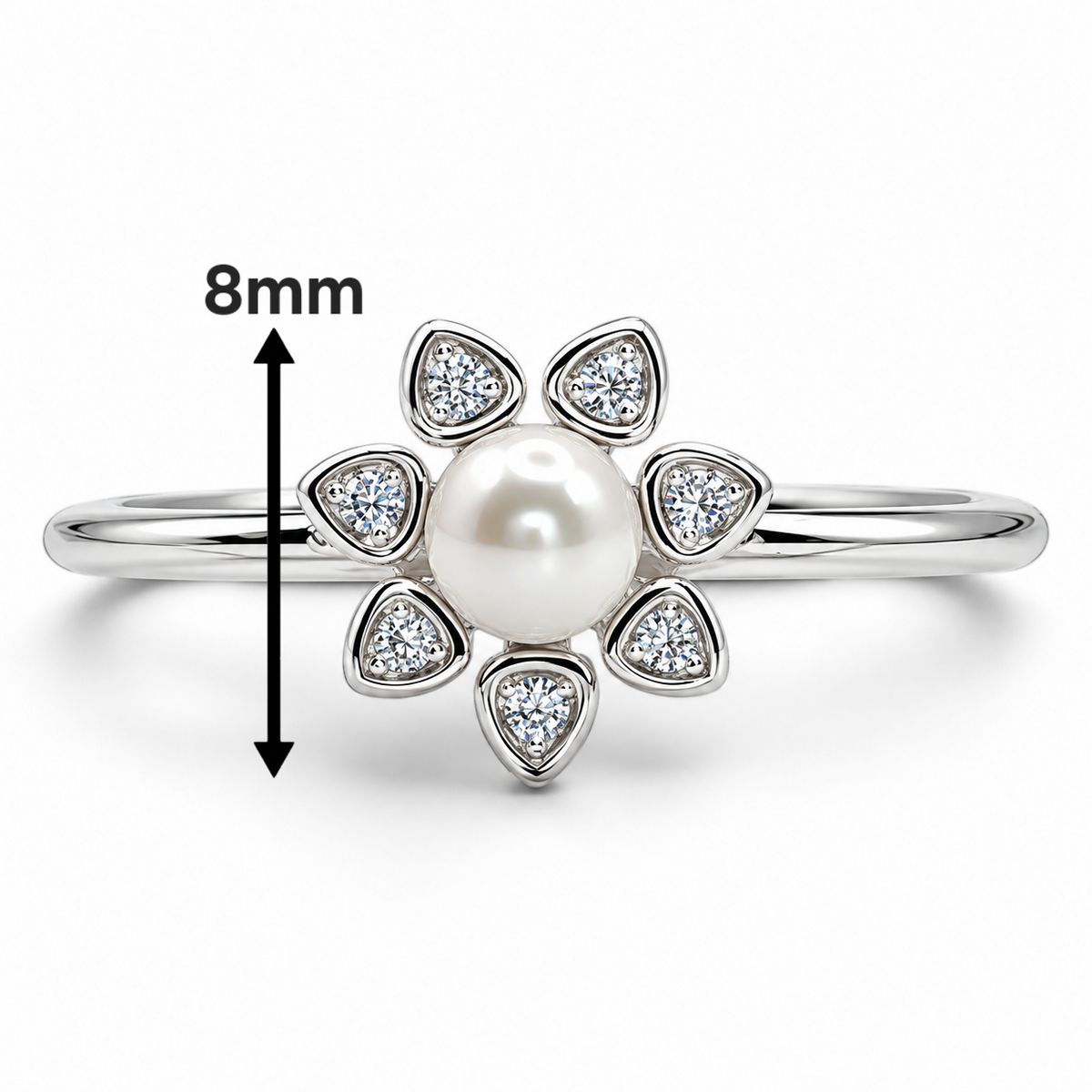 Anillo Flor Perla Plata Ley 925