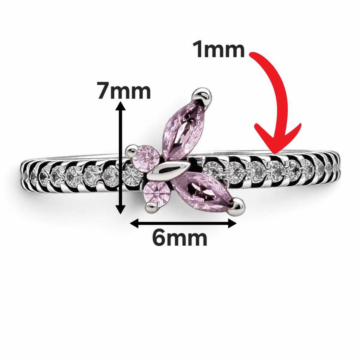 Anillo Mariposita Rosa Pan Plata Ley 925