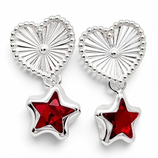 Arete Corazon Estrella Rojo